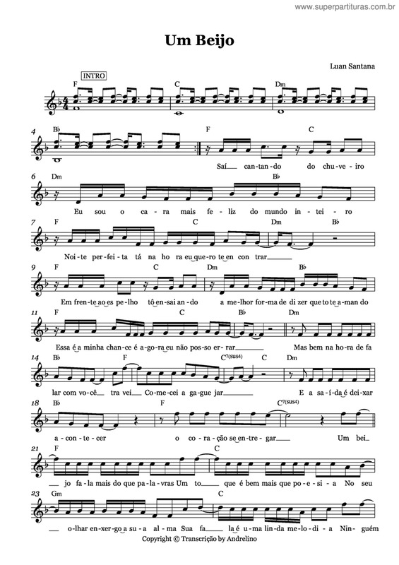 Partitura da música Um Beijo