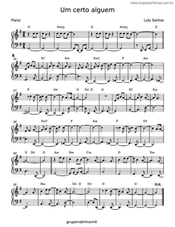 Partitura da música Um Certo Alguém – Lulu Santos v.2