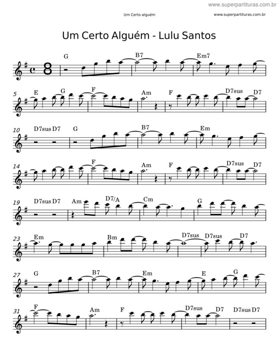 Partitura da música Um Certo Alguém – Lulu Santos