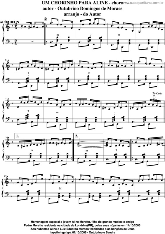 Partitura da música Um Chorinho Para Aline v.5