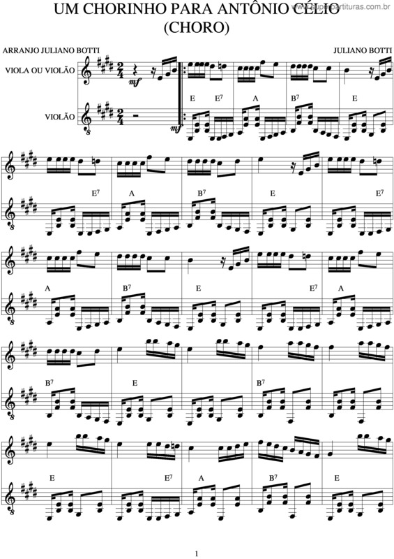 Partitura da música Um Chorinho Para Antônio Célio