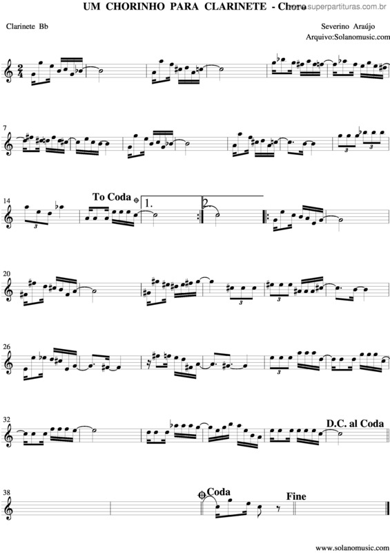 Partitura da música Um Chorinho Para Clarinete