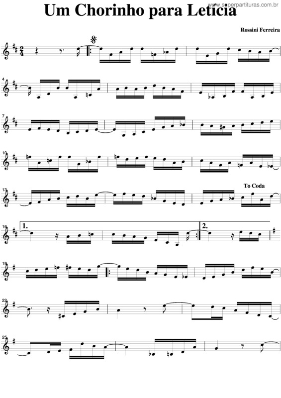 Partitura da música Um Chorinho Para Letícia