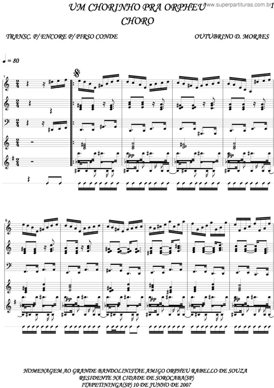 Partitura da música Um Chorinho Pra Orpheu 