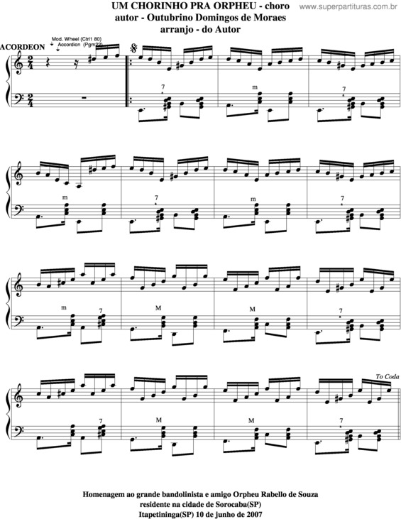 Partitura da música Um Chorinho Pra Orpheu v.2