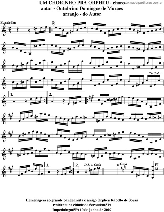 Partitura da música Um Chorinho Pra Orpheu v.3