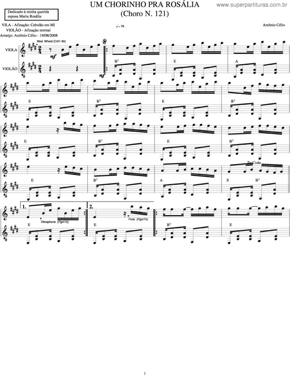 Partitura da música Um Chorinho Pra Rosalia