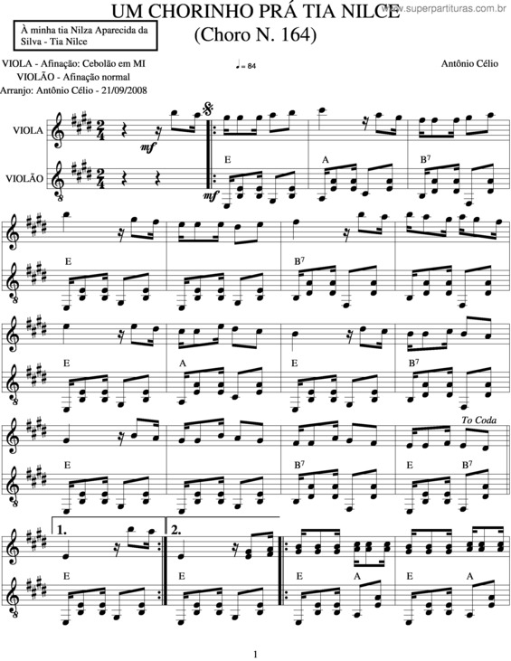 Partitura da música Um Chorinho Prá Tia Nilce