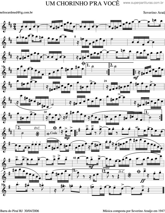 Partitura da música Um Chorinho Pra Você v.2