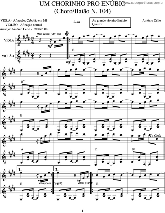 Partitura da música Um Chorinho Pro Enubio