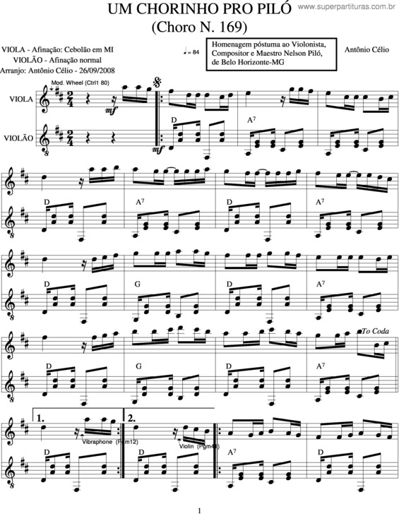 Partitura da música Um Chorinho Pro Piló v.2