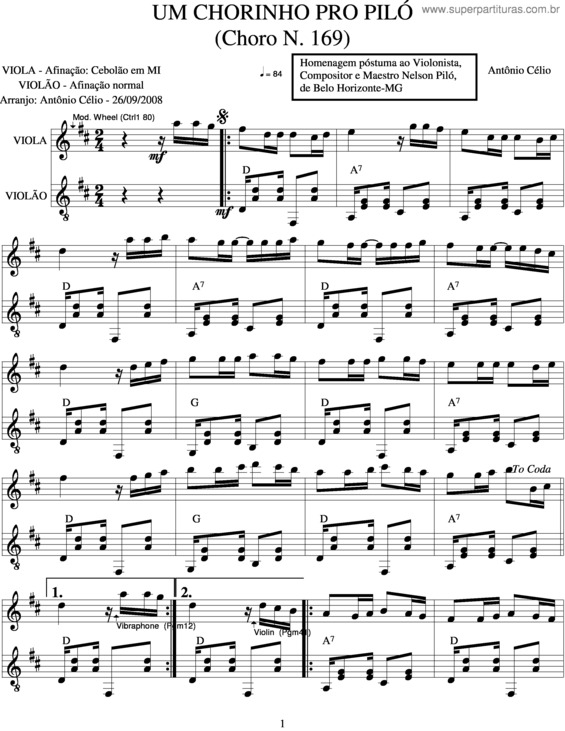 Partitura da música Um Chorinho Pro Piló v.2