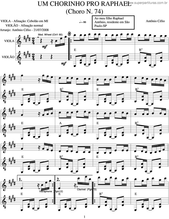 Partitura da música Um Chorinho Pro Raphael
