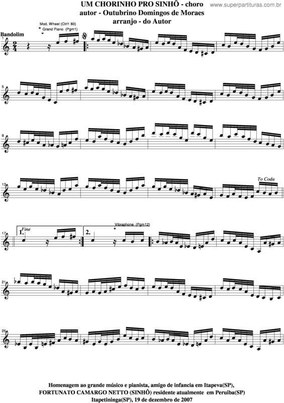 Partitura da música Um Chorinho Pro Sinhô v.3