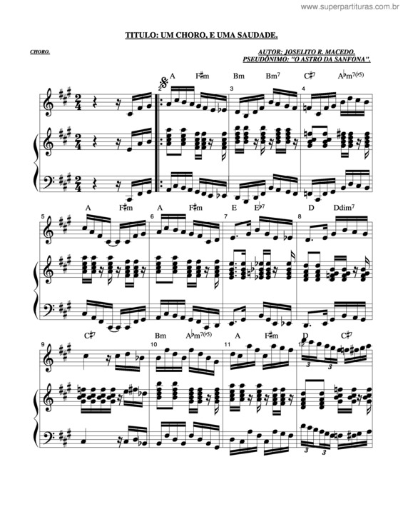 Partitura da música Um Choro, E Uma Saudade