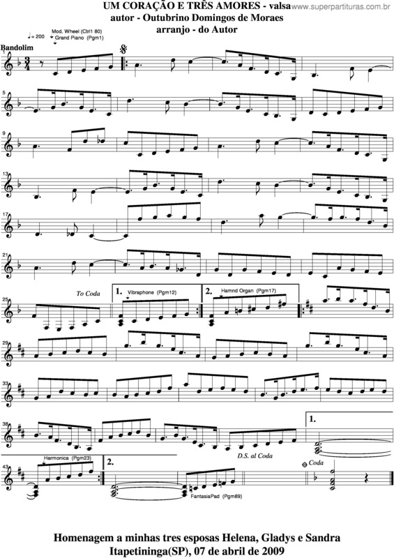 Partitura da música Um Coração De Três Amores v.2