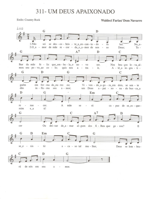 Partitura da música Um Deus Apaixonado