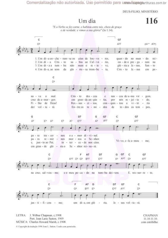 Partitura da música Um Dia - 116 HCC