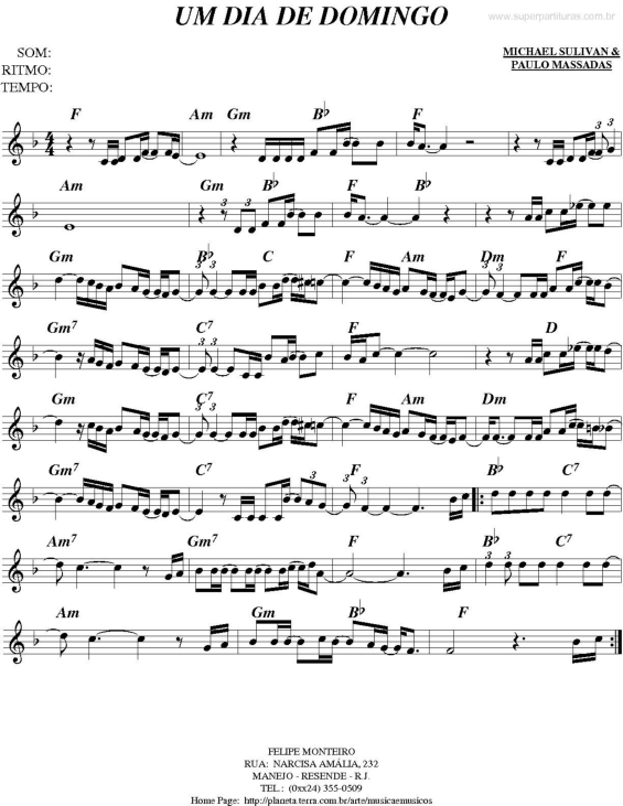 Partitura da música Um dia de Domingo