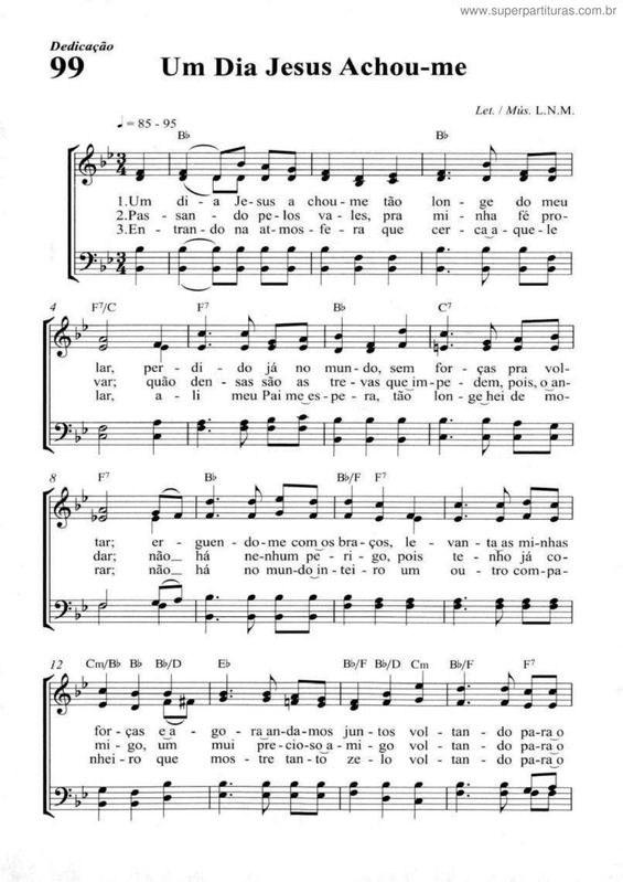 Partitura da música Um Dia Jesus Achou-Me