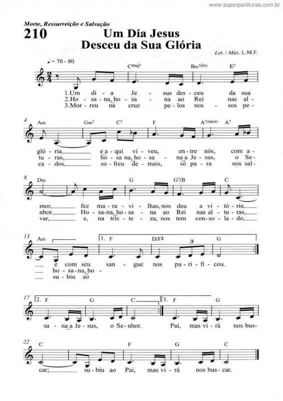 Partitura da música Um Dia Jesus Desceu Da Sua Glória