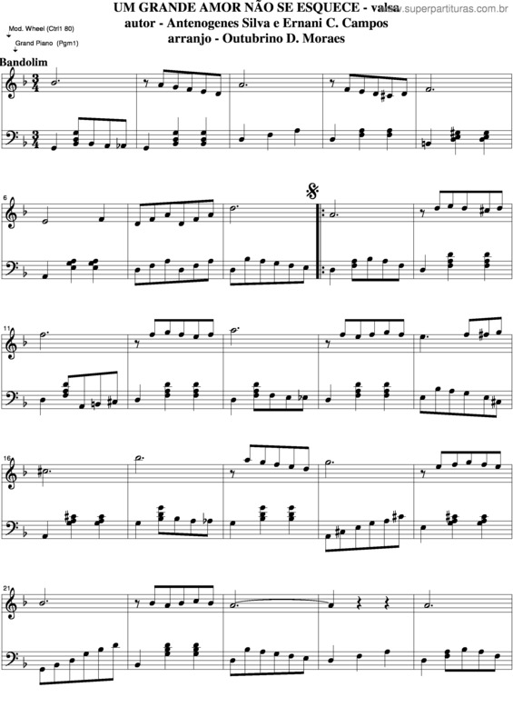 Partitura da música Um Grande Amor Não Se Esquece v.6