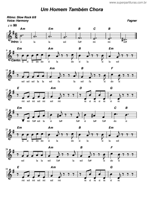 Partitura da música Um Homem Também Chora v.2