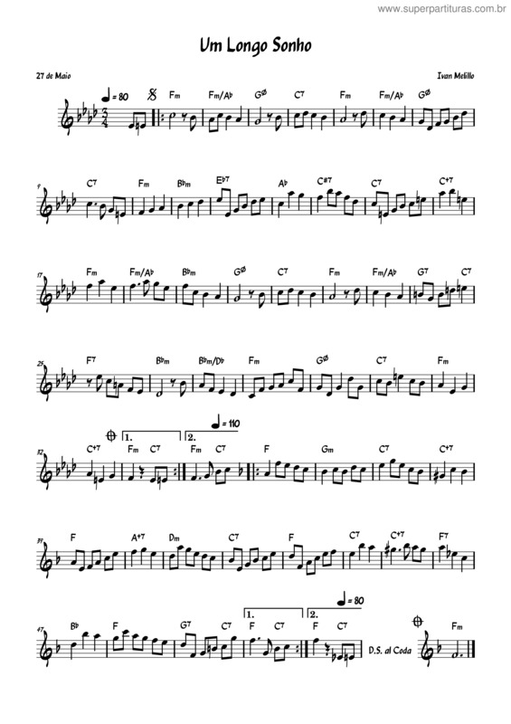 Partitura da música Um Longo Sonho