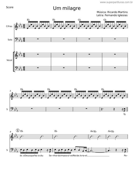 Partitura da música Um Milagre – Ricardo Martins