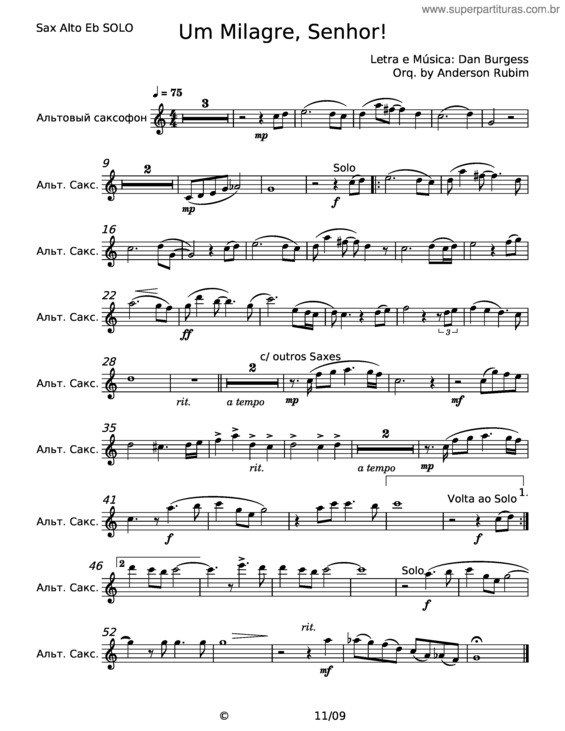 Partitura da música Um Milagre, Senhor! – Dan Burgess
