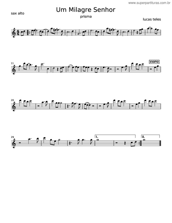 Partitura da música Um Milagre Senhor – Lucas Teles