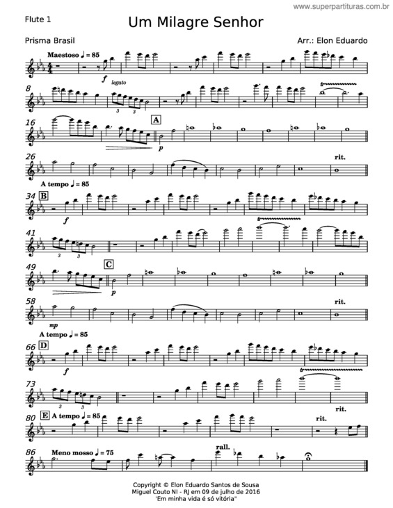 Partitura da música Um Milagre Senhor – Misc Traditional