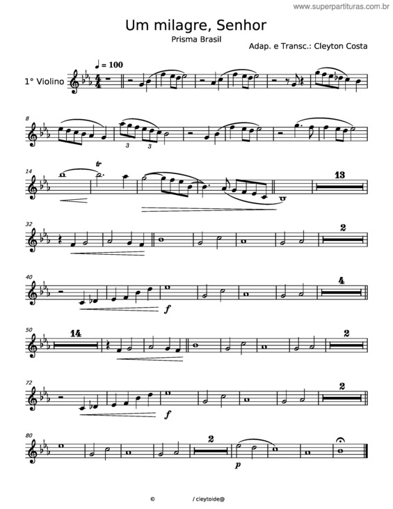 Partitura da música Um Milagre Senhor – Prisma Brasil v.2