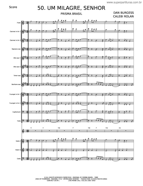 Partitura da música Um Milagre Senhor – Prisma Brasil