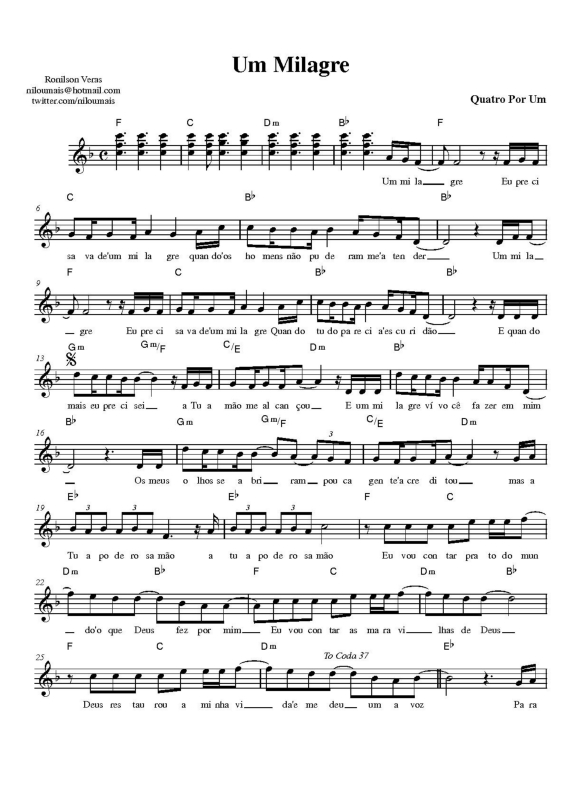 Partitura da música Um Milagre v.2