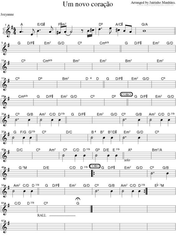 Partitura da música Um Novo Coração