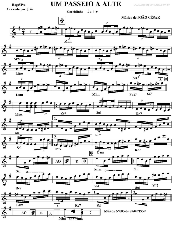 Partitura da música Um Passeio a Alte