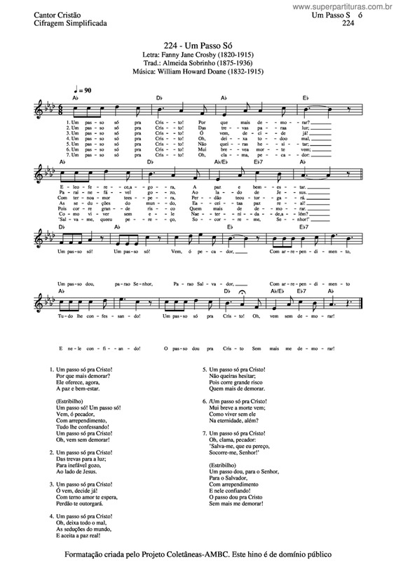 Partitura da música Um Passo Só