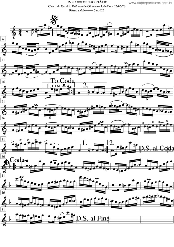 Partitura da música Um Saxofone Solitário