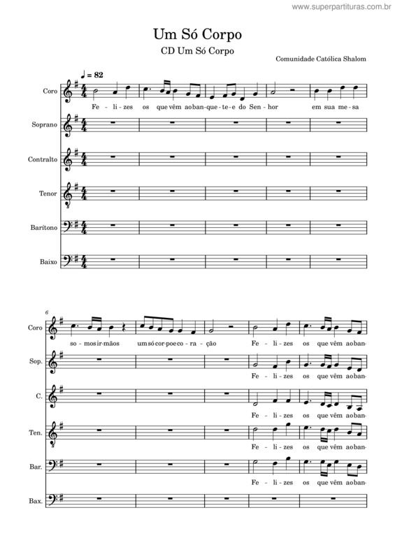 Partitura da música Um Só Corpo – Comunidade Católica Shalom