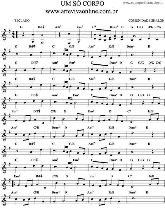 Partitura da música Um Só Corpo