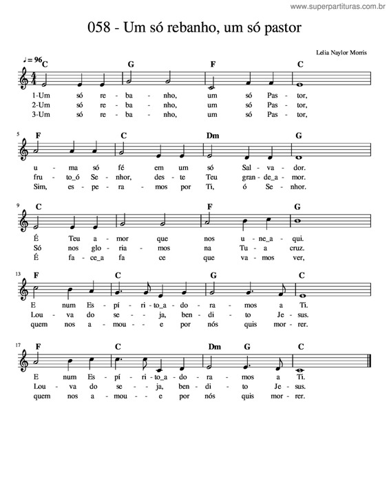 Partitura da música Um Só Rebanho, Um Só Pastor