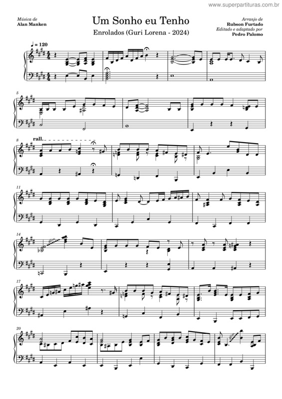 Partitura da música Um Sonho Eu Tenho – Guri Lorena 2024 v.2