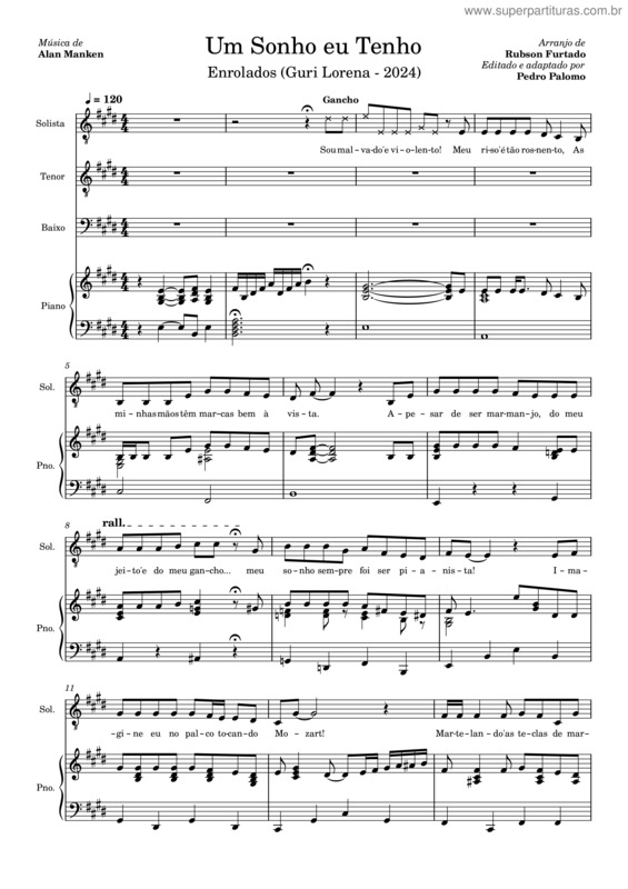 Partitura da música Um Sonho Eu Tenho – Guri Lorena 2024
