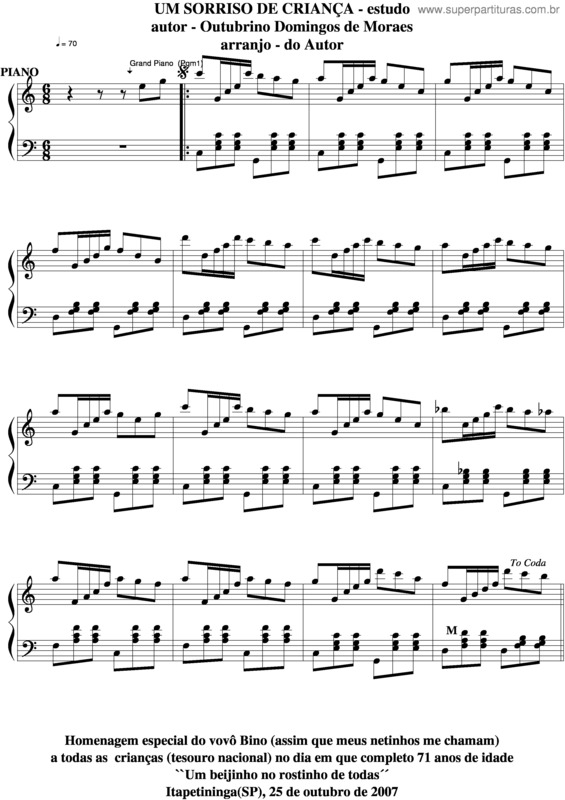 Partitura da música Um Sorriso De Criança v.4