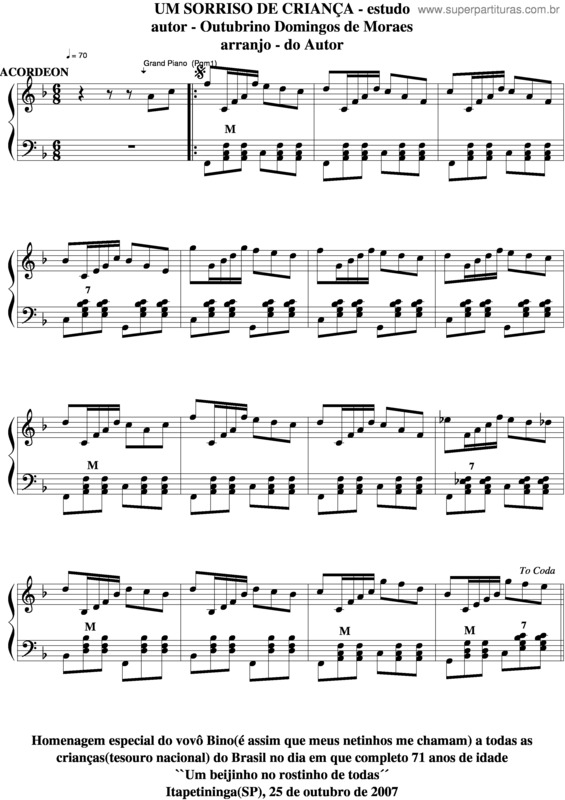 Partitura da música Um Sorriso De Criança