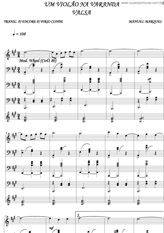 Partitura da música Um Violão Na Varanda v.2