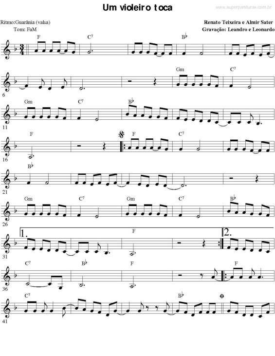 Partitura da música Um violeiro