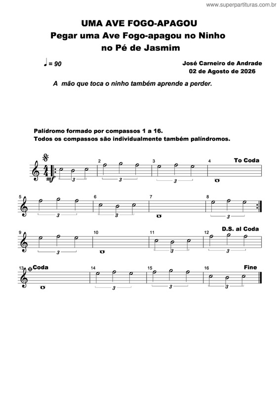 Partitura da música Uma Ave Fogo-Apagou
