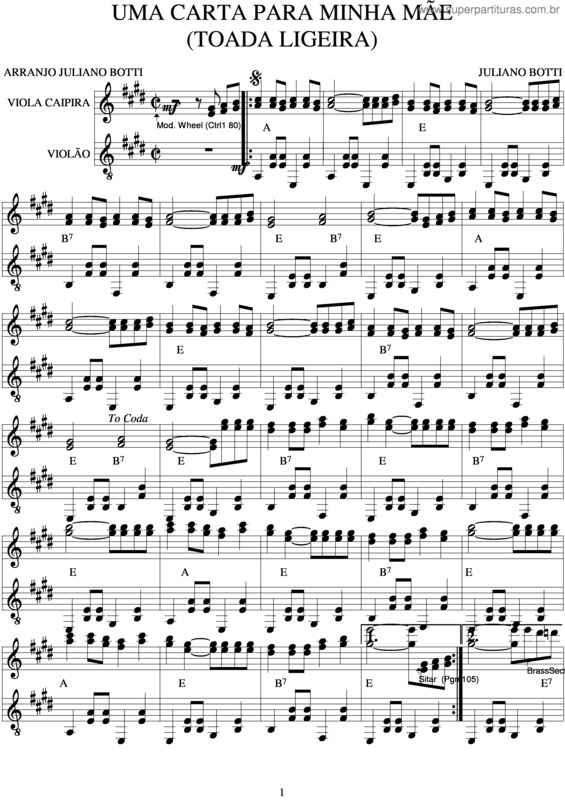 Partitura da música Uma Carta Para Minha Mãe